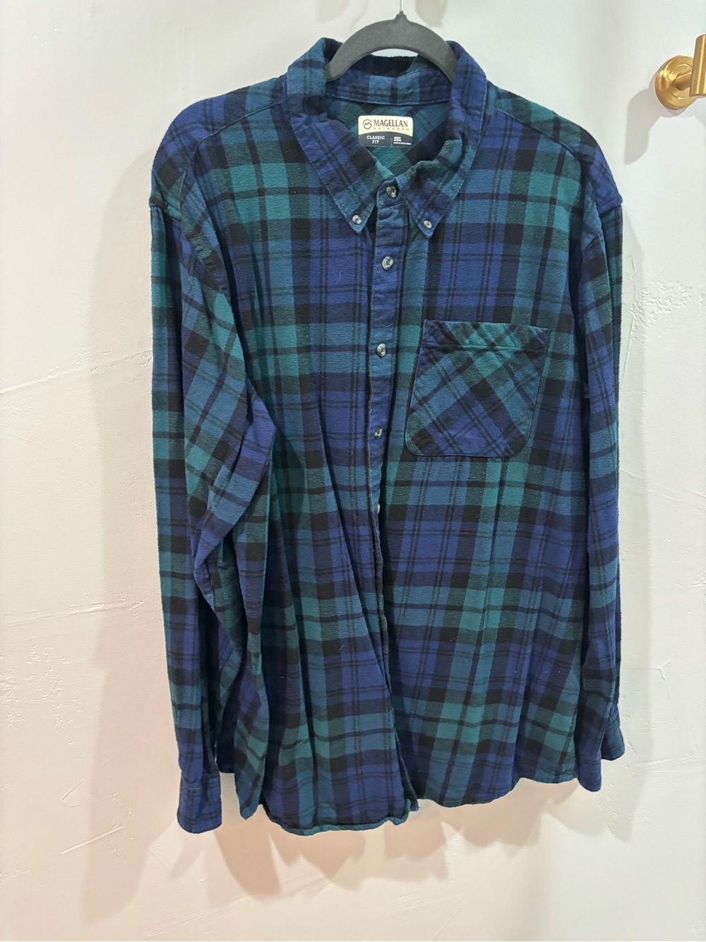 Magellan Outdoors Blue and Green Plaid Button-Down Shirt